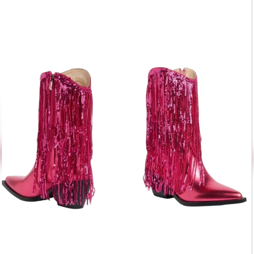 Azalea Wang Ranger tasseled western boots in fuschia-Pink....Size 7 - Picture 2 of 10